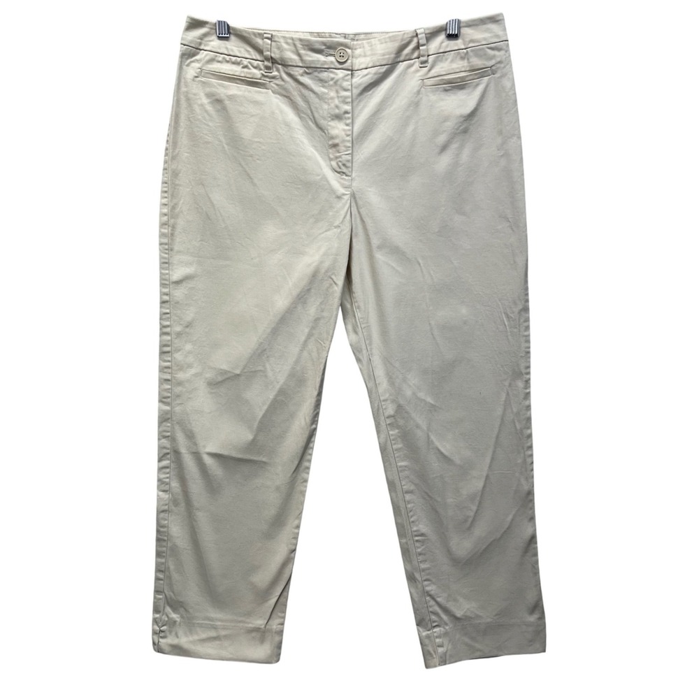 Talbots Chino Ankle Pants‎ Womens 12 Beige Cotton Spandex Straight Leg Casual